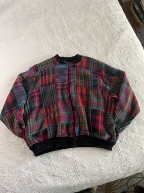 Vintage Plaid Bomber Jacket Colourful Bomber - Patchwork Patterned - 80s - Wool